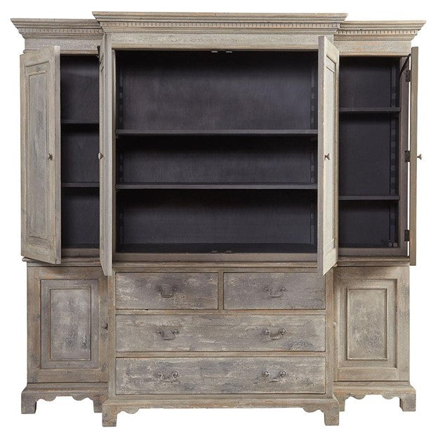 Belinda French Country Grey Pine Wood China Cabinets