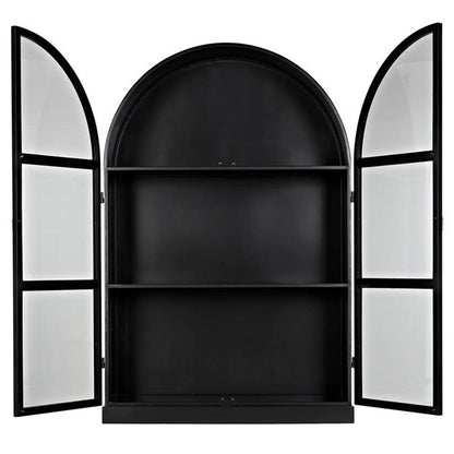 ﻿ Noir Yoke Industrial Loft Matte Black Steel Glass Door China Arched Cabinets