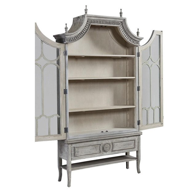 Bien French Clear Glass Light Grey Wood 2 Door Display Case China Cabinets