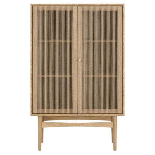 Hunter Mid Century Modern Natural Oak Wood Woven Cord China Cabinet