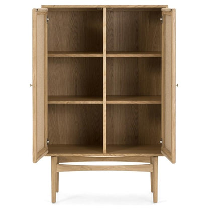 Hunter Mid Century Modern Natural Oak Wood Woven Cord China Cabinet